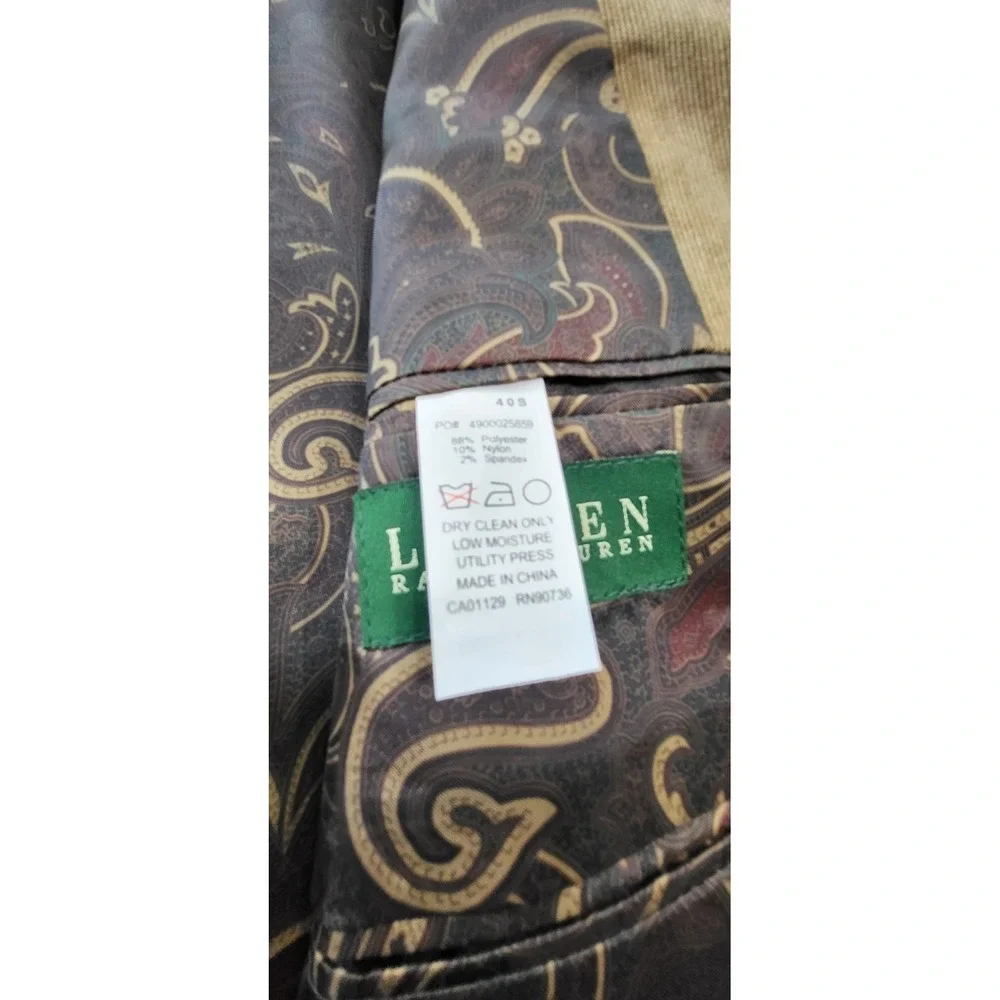 Lauren Ralph Lauren Blazer Men 40S Sport Coat Tan Khaki Corduroy Paisley Lining